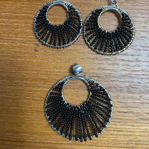 NEW Sterling & Black Beaded Pendant&Earrings